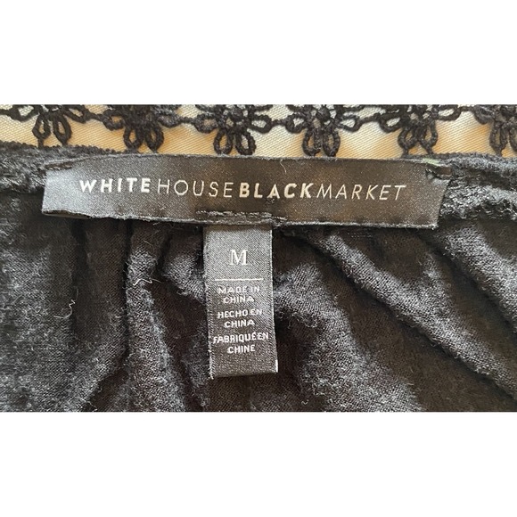 White House Black Market Black‎ Lace Trim Long Flared Sleeve Top Sz Medium - Picture 6 of 8